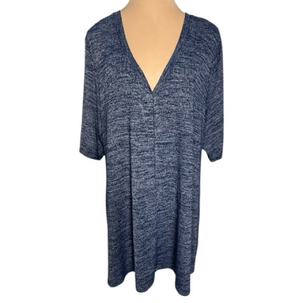 Chelsea & Theodore Blue Gray Knit Tunic Top 2X V-Neck Relaxed Fit EUC
